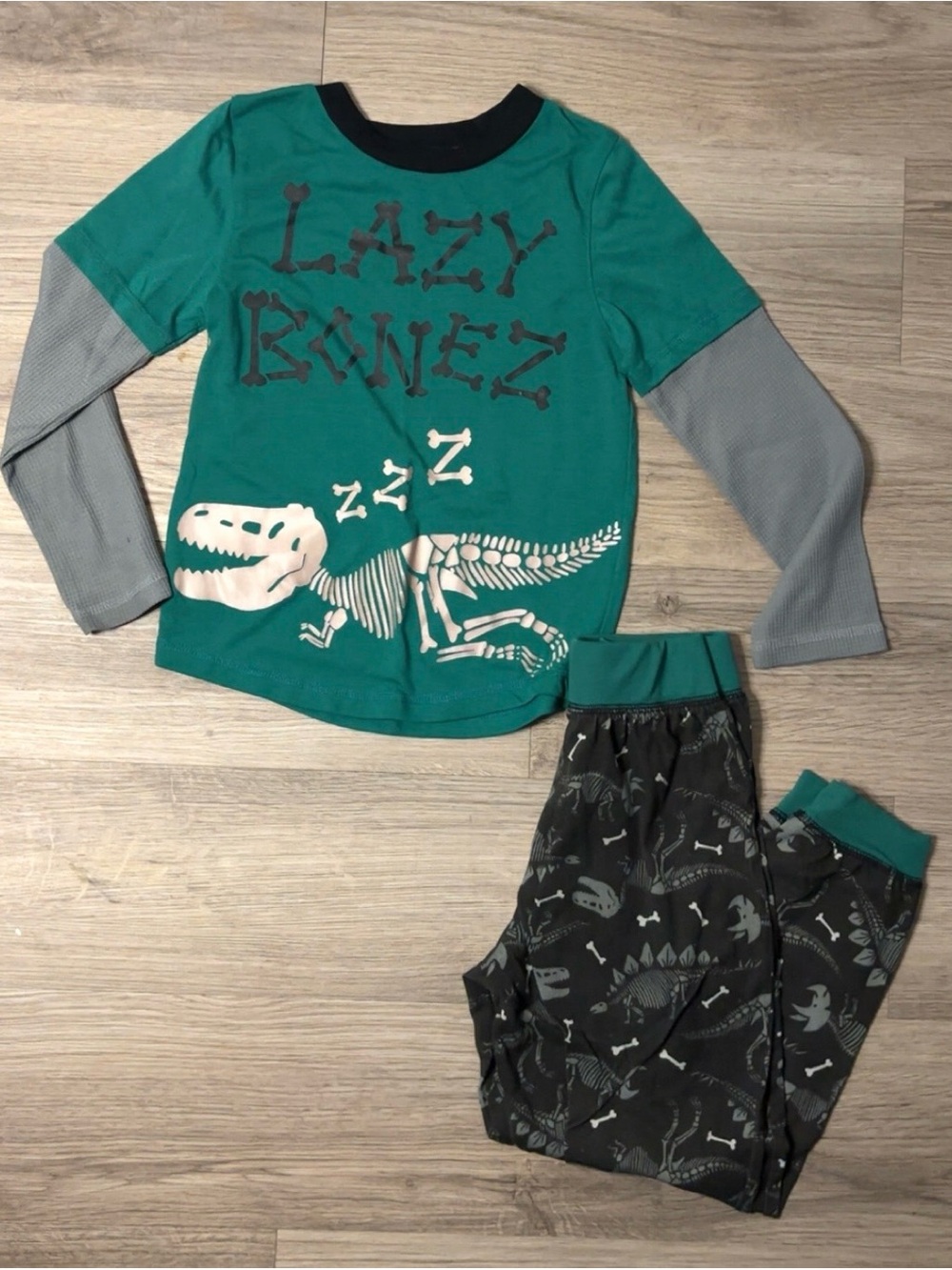 Komar Kids Green and Gray 'Lazy Bonez' Dinosaur Pajama Set